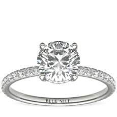 Blue Nile Studio Petite French Pavé Crown Diamond Engagement Ring in Platinum 